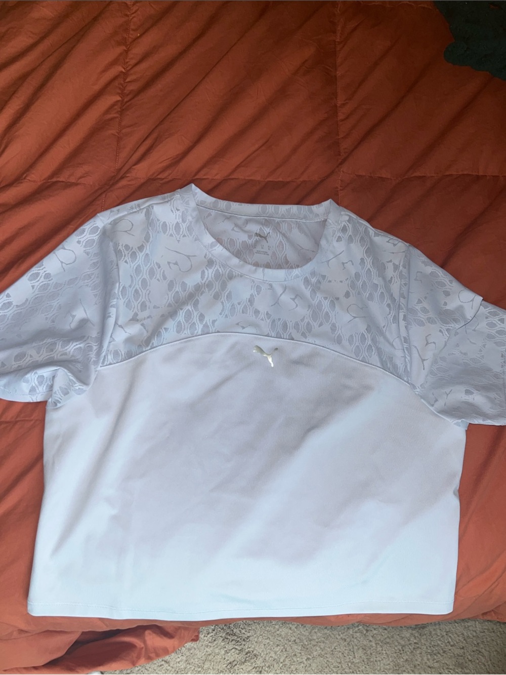NWOT Puma Lilac Lace-Panel Cropped Sports Tee